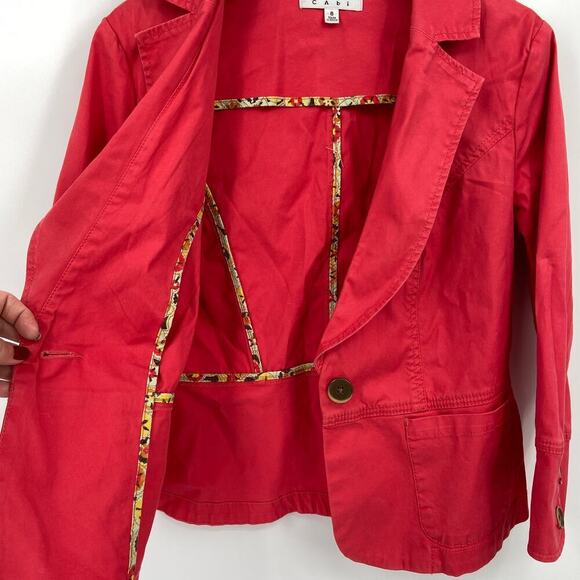 CAbi Blazer Jacket Size 8 Red Single Button Notch Collar Cotton Spandex Stretch - Picture 5 of 11